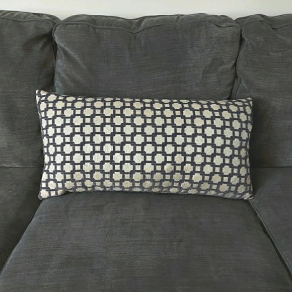 Trellis Pattern Lumbar Pillow in Off-White & Gray